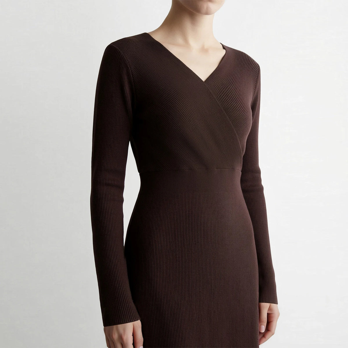 Women's V-Neck Knit Maxi Dress | Elegant A-Line Long Sleeve Sweater
