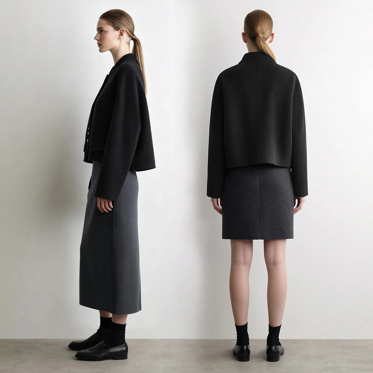 Women's Double-Faced Wool Jacket - Minimalist Winter Commuter Coat