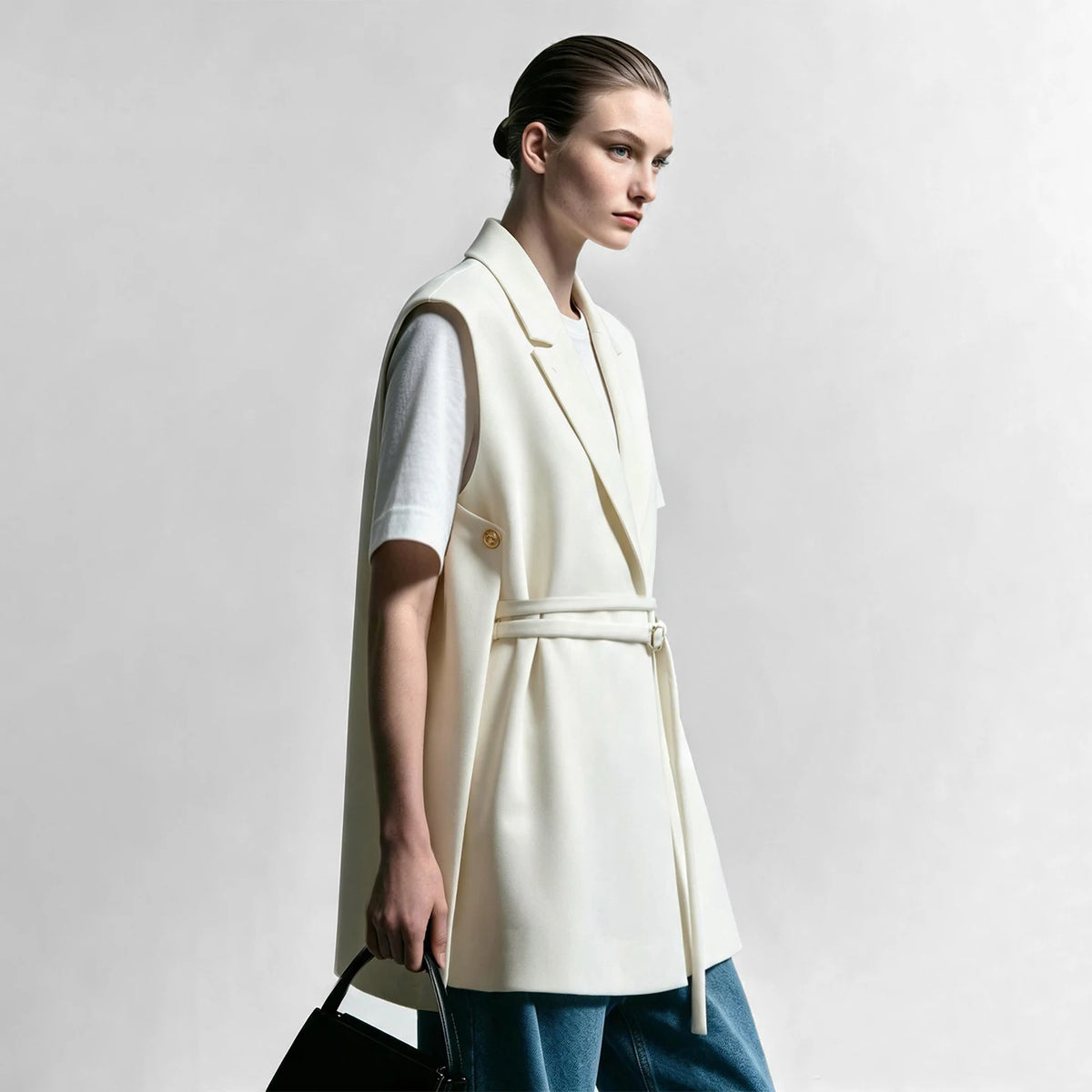 Women's Minimalist Long Draped Vest Jacket - Autumn Commuter Coat