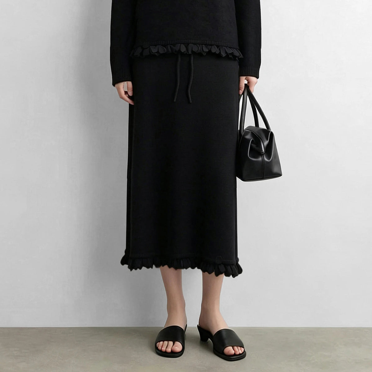 Women's A-Line Long Skirt - Minimalist Ruffle Hem Commuter Style