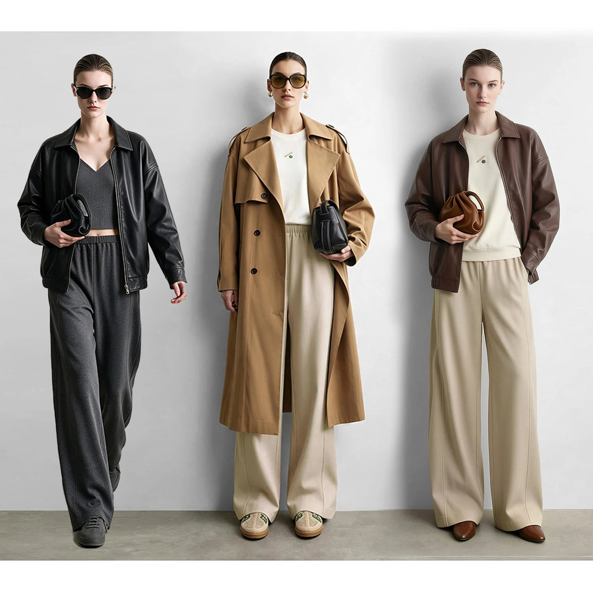 Women's Wide Leg Pants - Minimalist Loose Fit Commuter Trousers