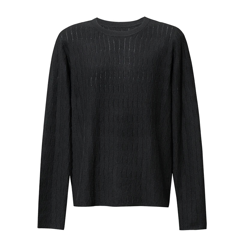 Women's Hollow Out Knit Sweater - Minimalist Crew Neck Casual Top