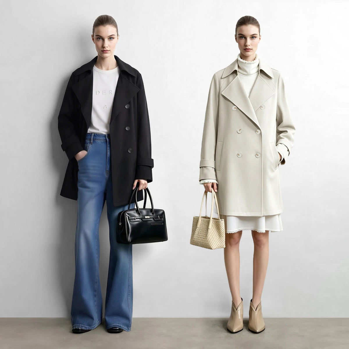 Women's Mid-Length Double Breasted Trench Coat - Commuter Outerwear