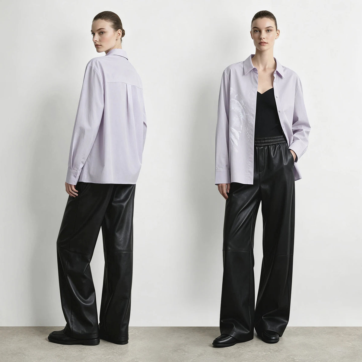 Women's Cotton Long Sleeve Blouse - Minimalist Casual Commuter Shirt