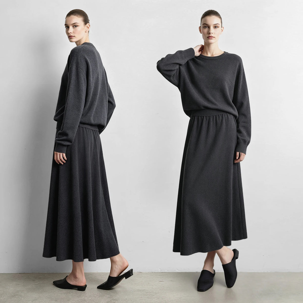 Women's A-Line Knit Midi Skirt - Minimalist Elastic Waist Commuter