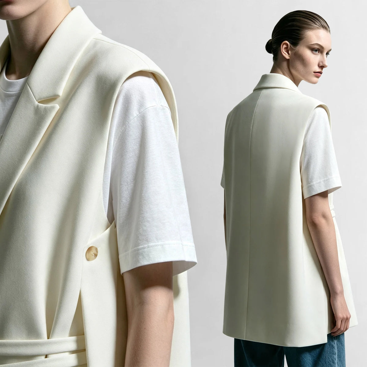 Women's Minimalist Long Draped Vest Jacket - Autumn Commuter Coat