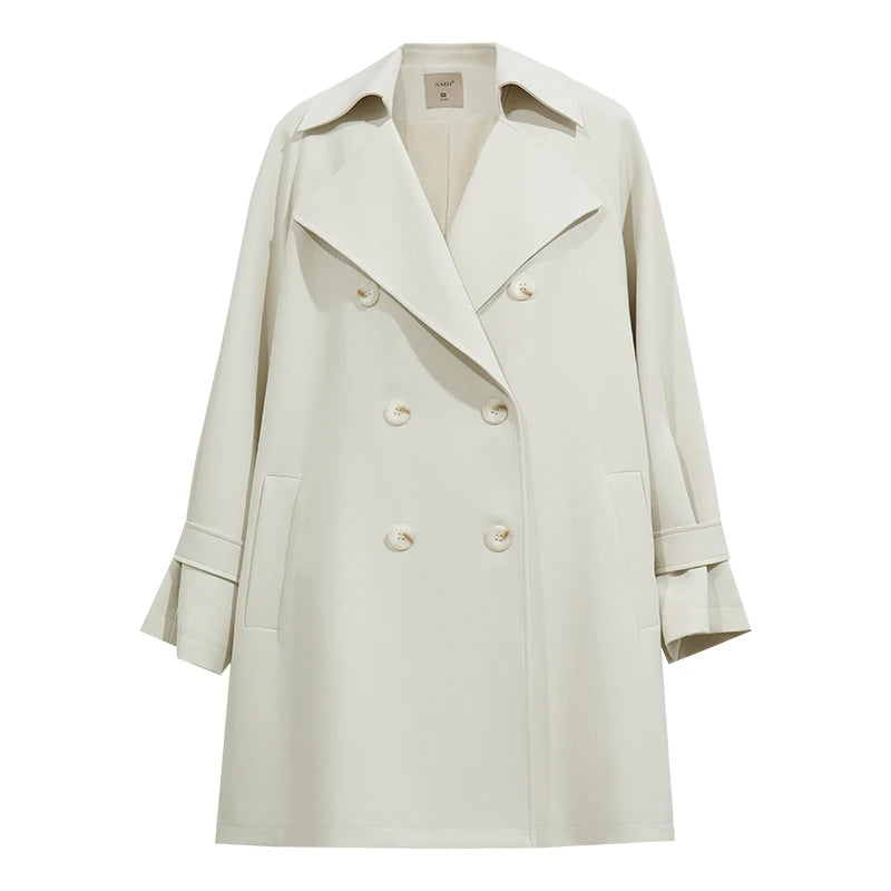 Women's Mid-Length Double Breasted Trench Coat - Commuter Outerwear