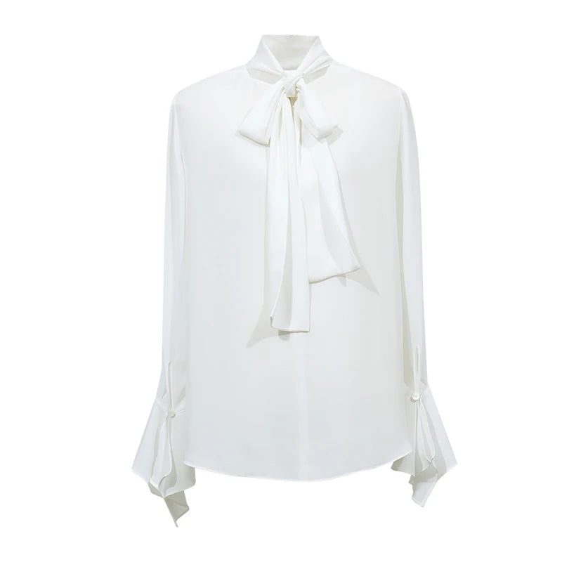 Women's High Neck Chiffon Blouse - Loose Fit Office Shirt