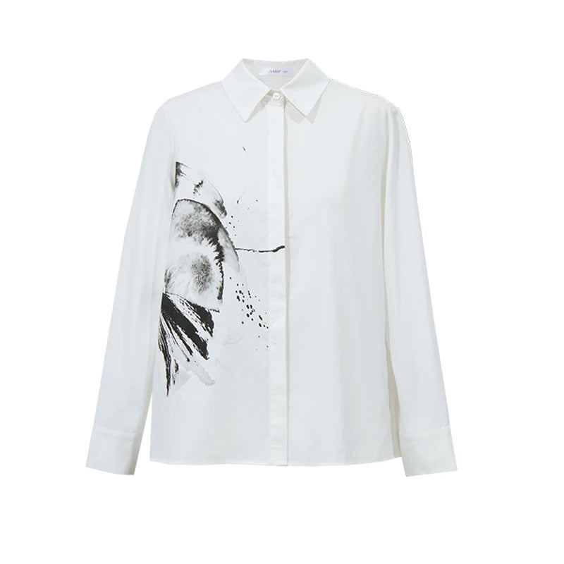 Women's Cotton Long Sleeve Blouse - Minimalist Casual Commuter Shirt