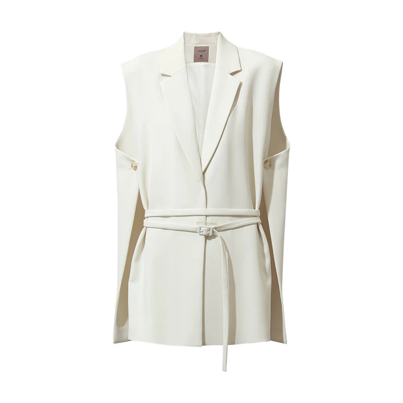 Women's Minimalist Long Draped Vest Jacket - Autumn Commuter Coat