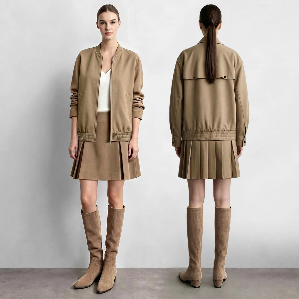 Women's Minimalist Baseball Jacket | Autumn Drop Shoulder Zip Up Coat