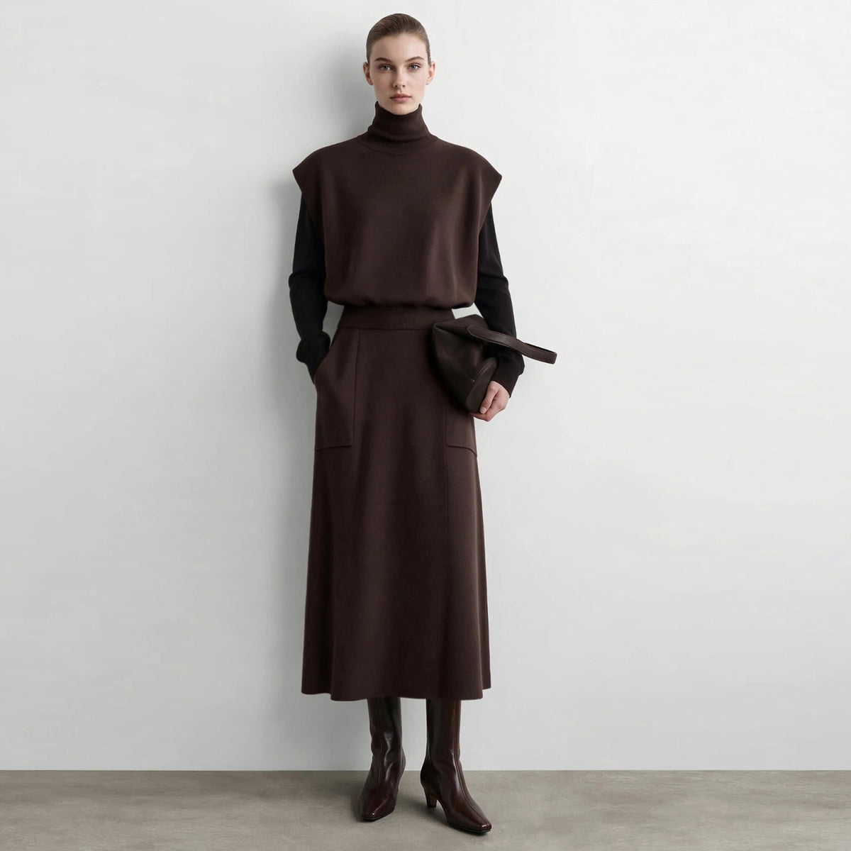 Women's A-Line Knit Midi Skirt - Minimalist Office Fashion
