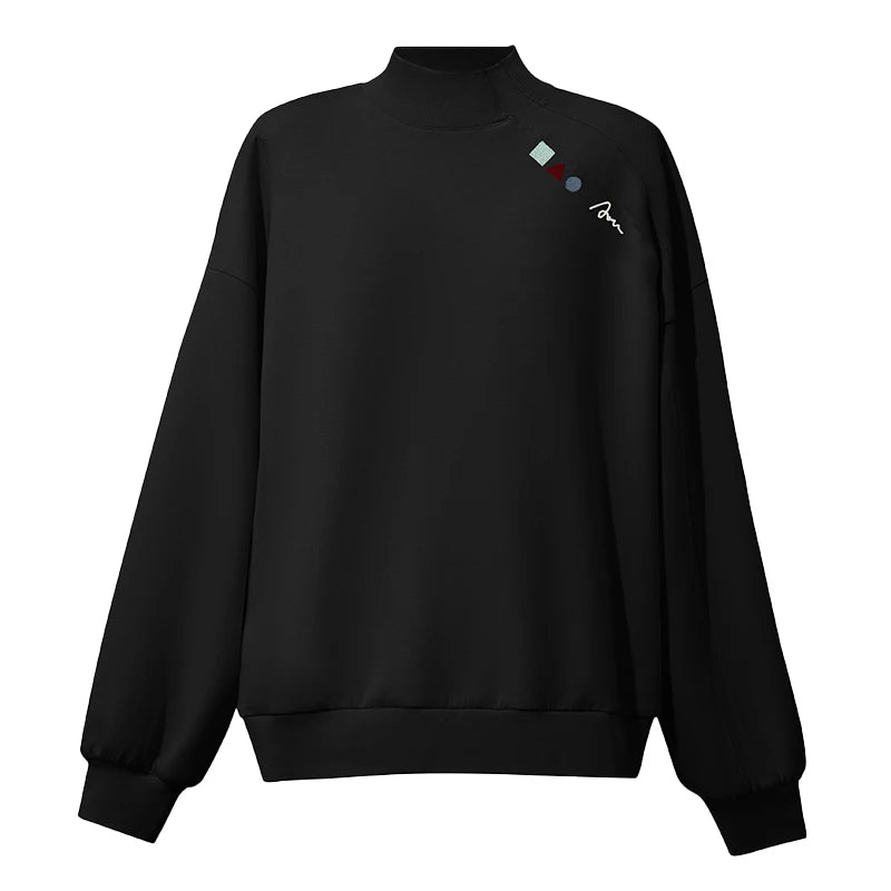 Women's Mock Neck Oversized Sweatshirt - Autumn Embroidery Pullover
