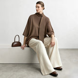 Women's Half Sleeve Turtleneck Sweater - Oversized Knit Autumn Top