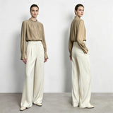 Satin Stand Collar Blouse - Oversized Flared Sleeve Minimalist Shirt