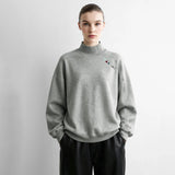 Women's Mock Neck Oversized Sweatshirt - Autumn Embroidery Pullover