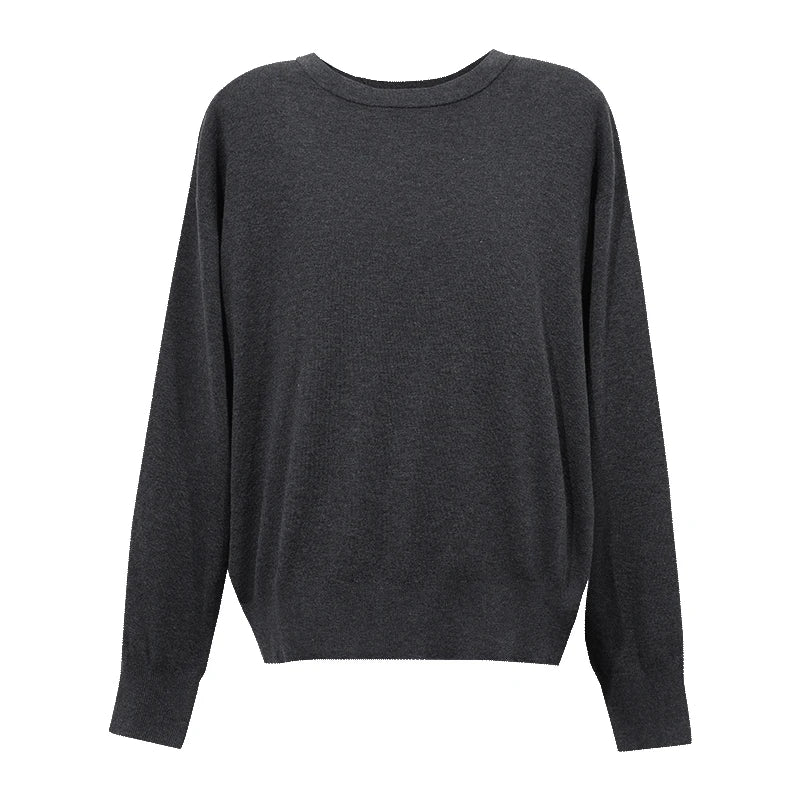 Women's Wool O-Neck Sweater - Minimalist Drop Shoulder Knit Top