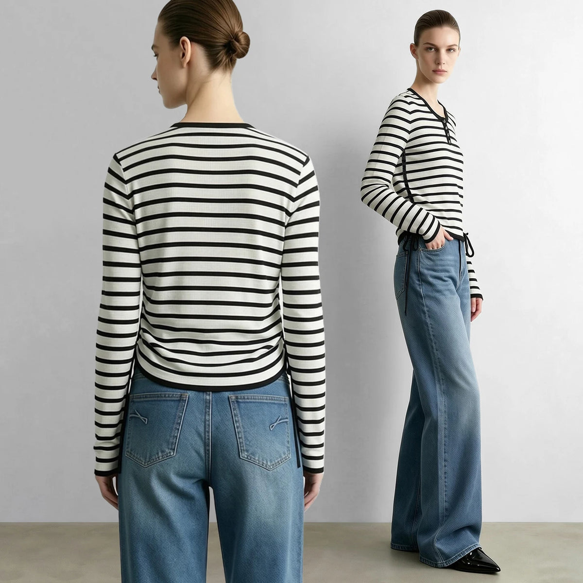 French Style Striped Knit Sweater - Minimalist Crew Neck Autumn Top