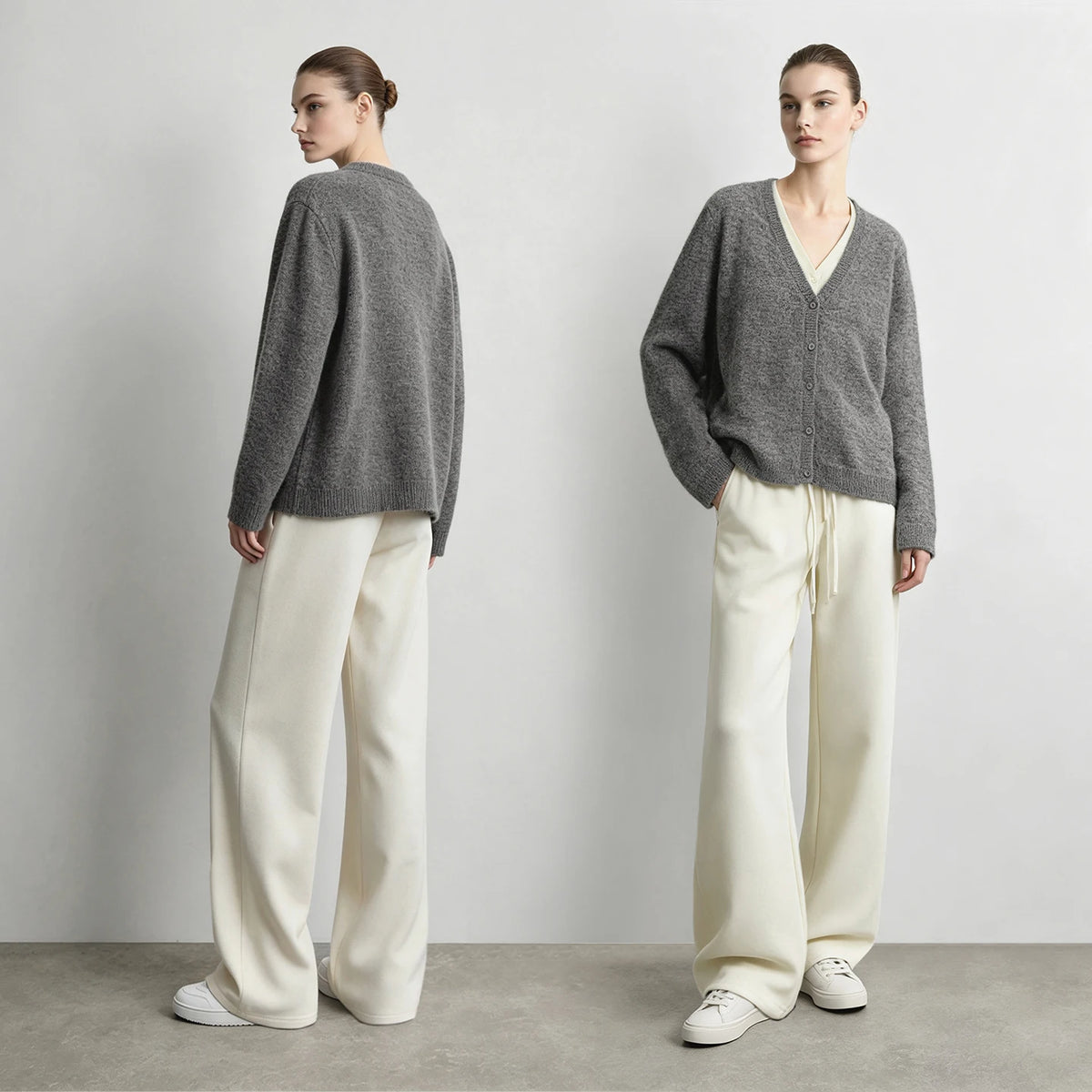 Women's V-Neck Faux Layered Knit Cardigan - Oversized Minimalist