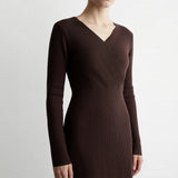 Women's V-Neck Knit Maxi Dress | Elegant A-Line Long Sleeve Sweater
