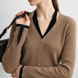 Women's V-Neck Faux Layered Color Block Knit Cardigan for Autumn