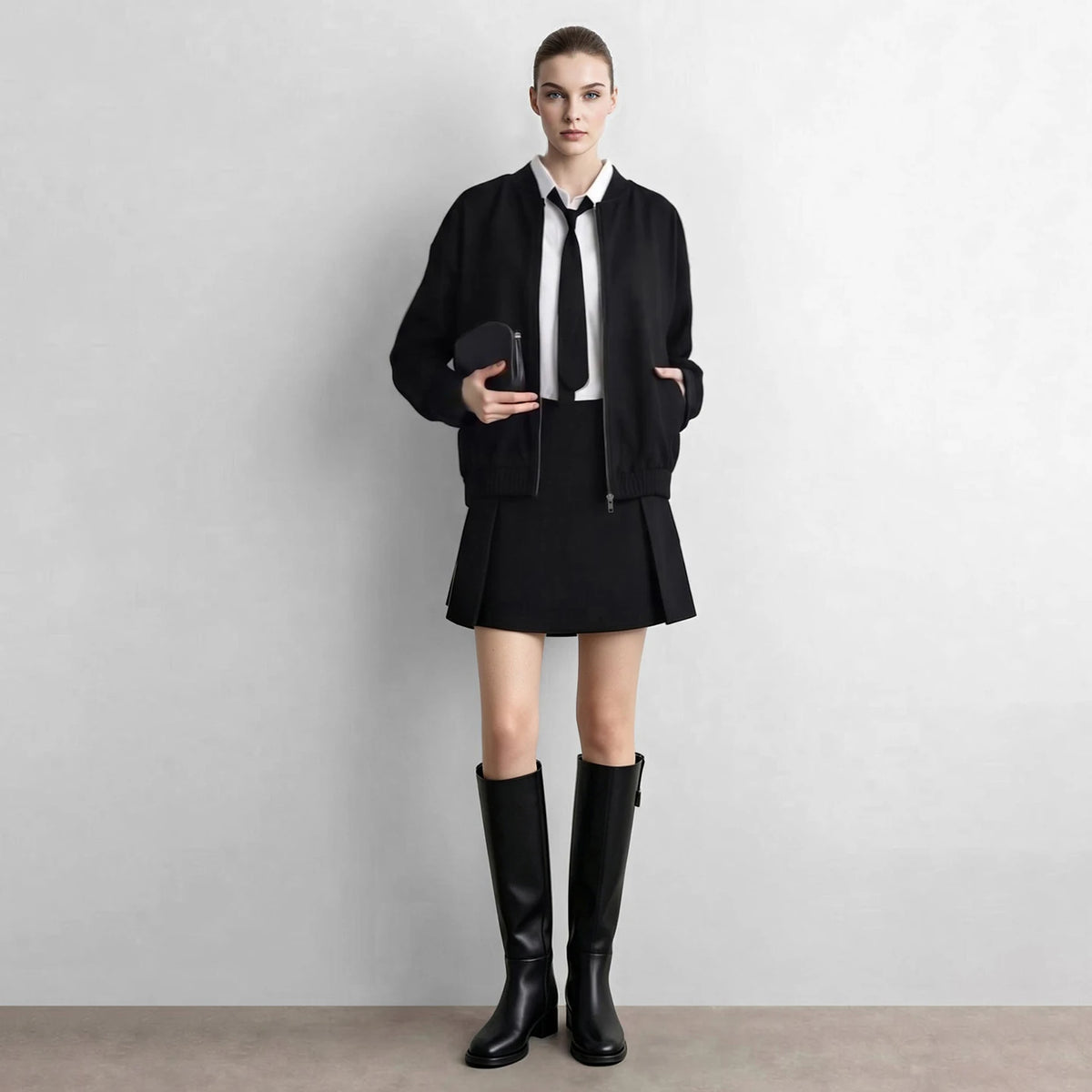 Women's Minimalist Baseball Jacket | Autumn Drop Shoulder Zip Up Coat
