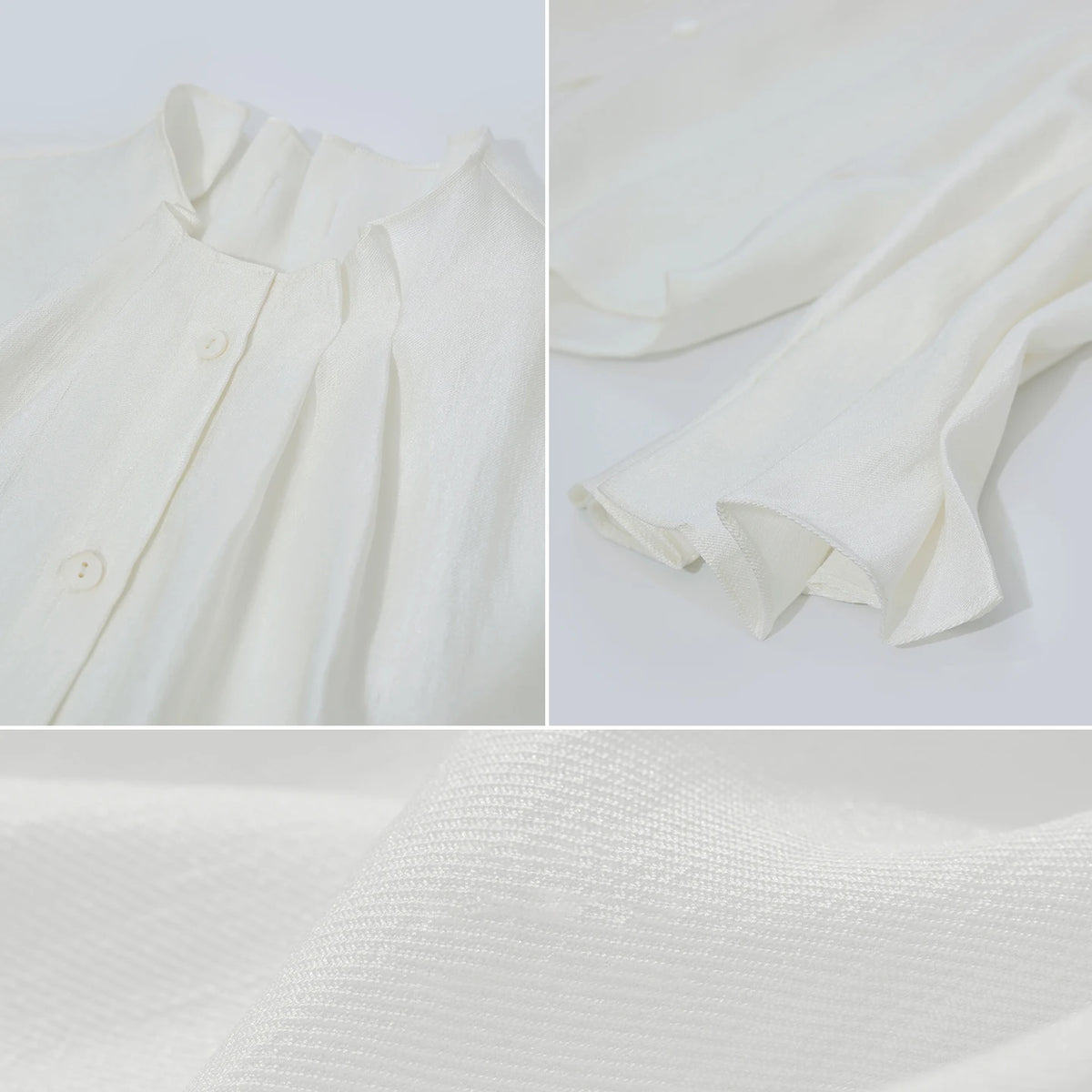 Satin Stand Collar Blouse - Oversized Flared Sleeve Minimalist Shirt