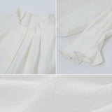 Satin Stand Collar Blouse - Oversized Flared Sleeve Minimalist Shirt