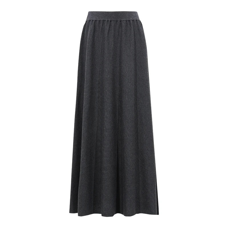 Women's A-Line Knit Midi Skirt - Minimalist Elastic Waist Commuter