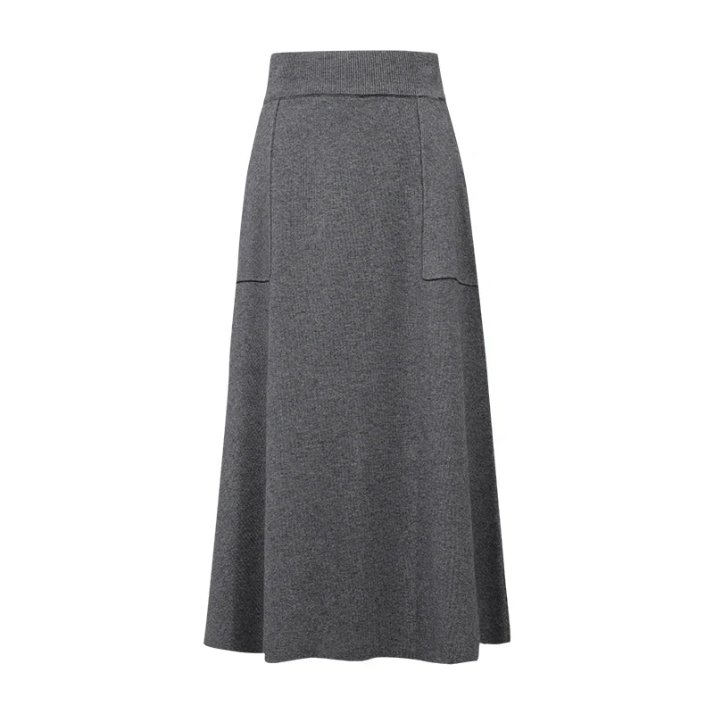 Women's A-Line Knit Midi Skirt - Minimalist Office Fashion
