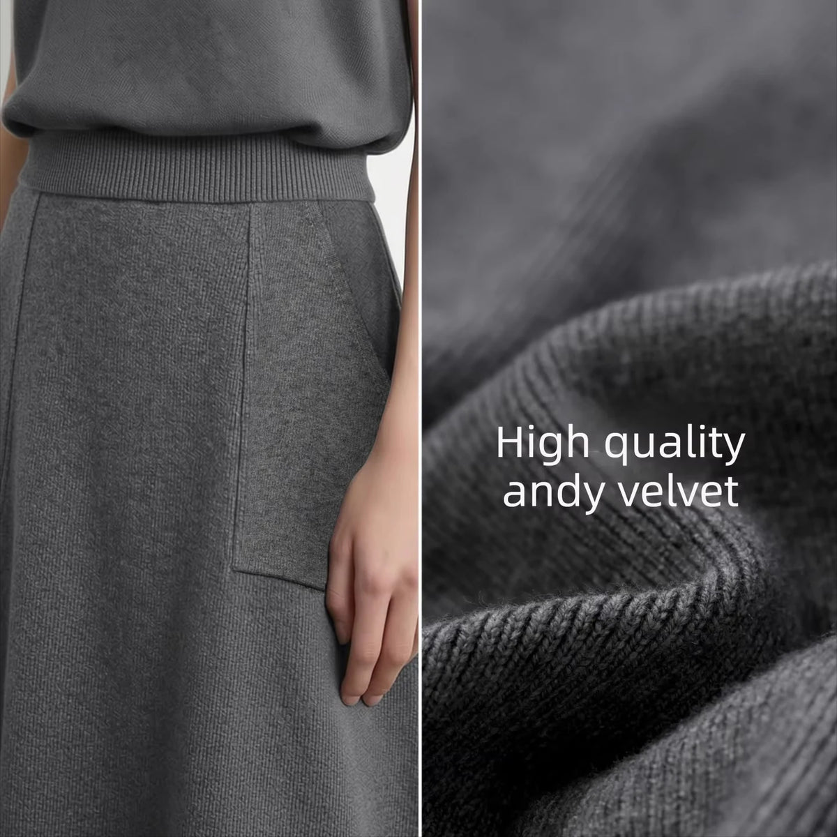 Women's A-Line Knit Midi Skirt - Minimalist Office Fashion