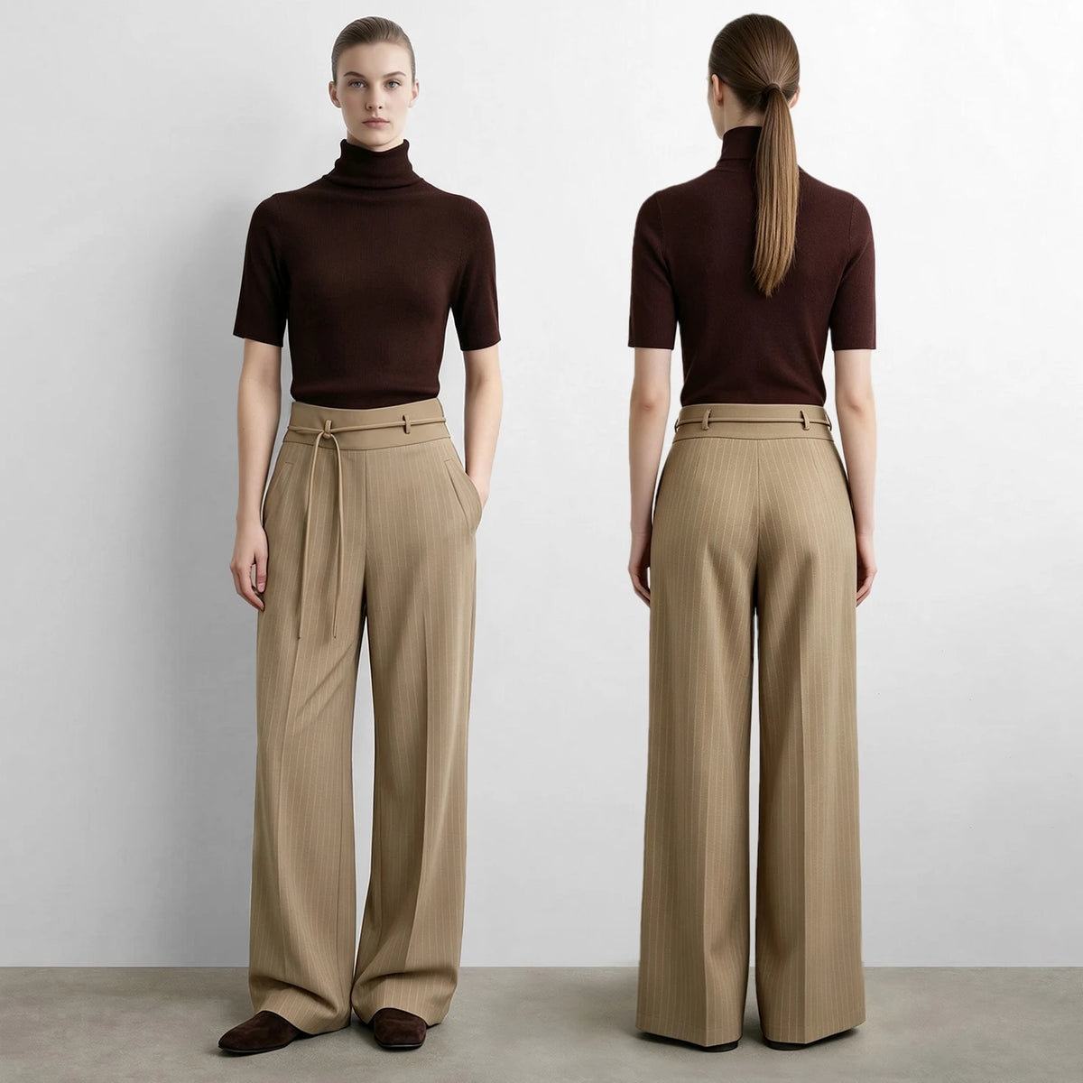 Women's Striped Wide Leg Pants - Autumn Office Casual Trousers
