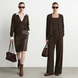 Mulberry Silk Blend V-Neck Cardigan - Elegant Knit Long Sleeve Top
