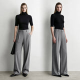 Women's Wide Leg Stretch Pants - Minimalist Autumn Casual Trousers