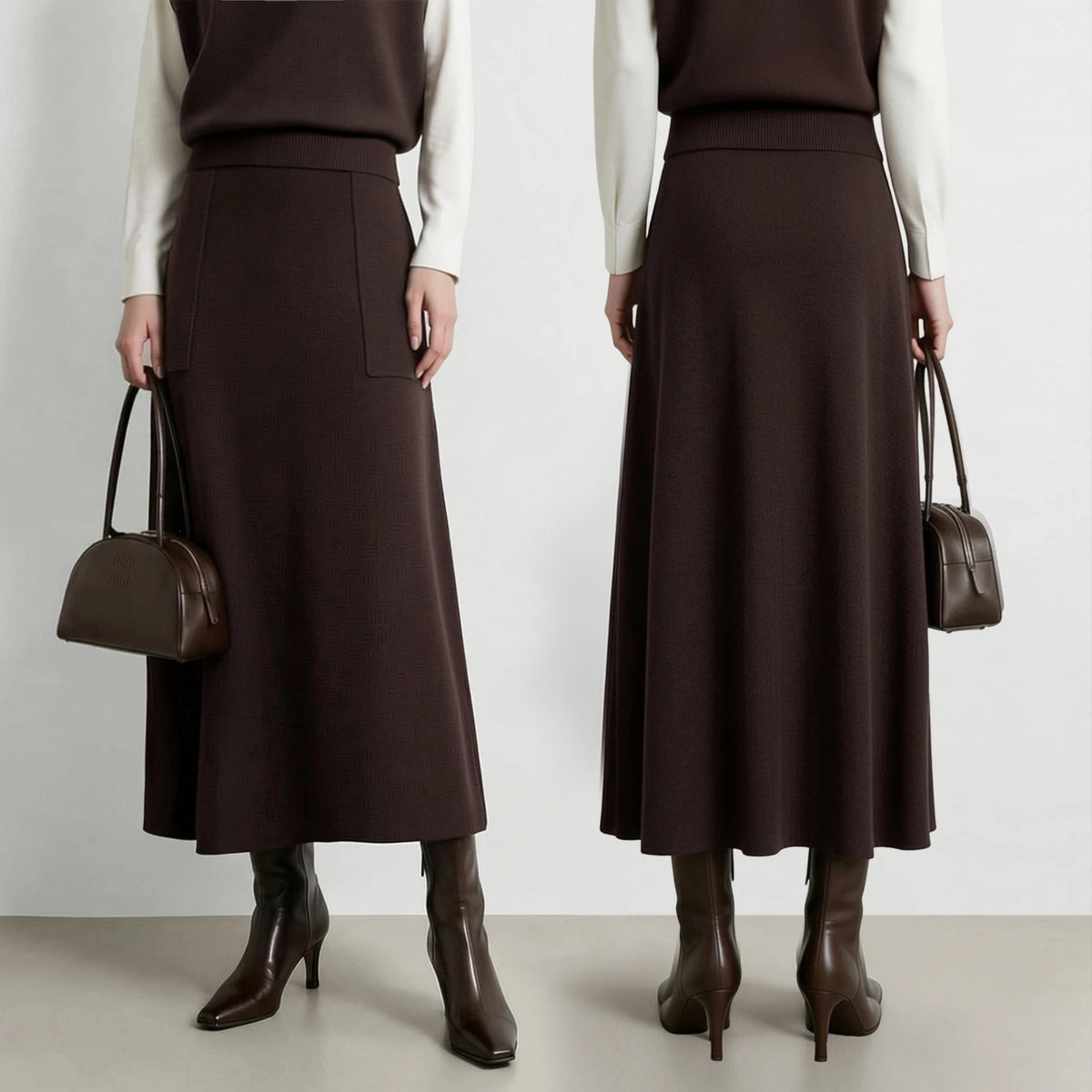Women's A-Line Knit Midi Skirt - Minimalist Office Fashion