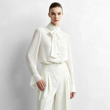 Women's High Neck Chiffon Blouse - Loose Fit Office Shirt