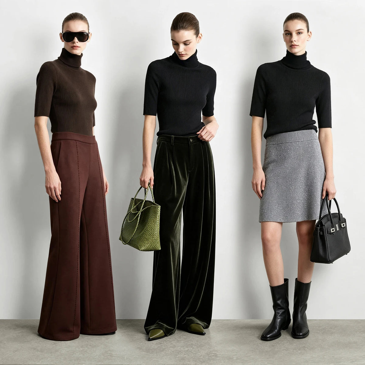 Women's Merino Wool Turtleneck - Slim Half Sleeve Minimalist Knit