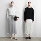 Women's O-Neck Sweater & Ruffle A-Line Midi Skirt Set
