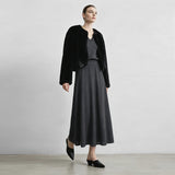 Women's A-Line Knit Midi Skirt - Minimalist Elastic Waist Commuter