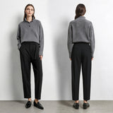 Women's Winter Tapered Pants Ankle Length Office Trousers with Belt