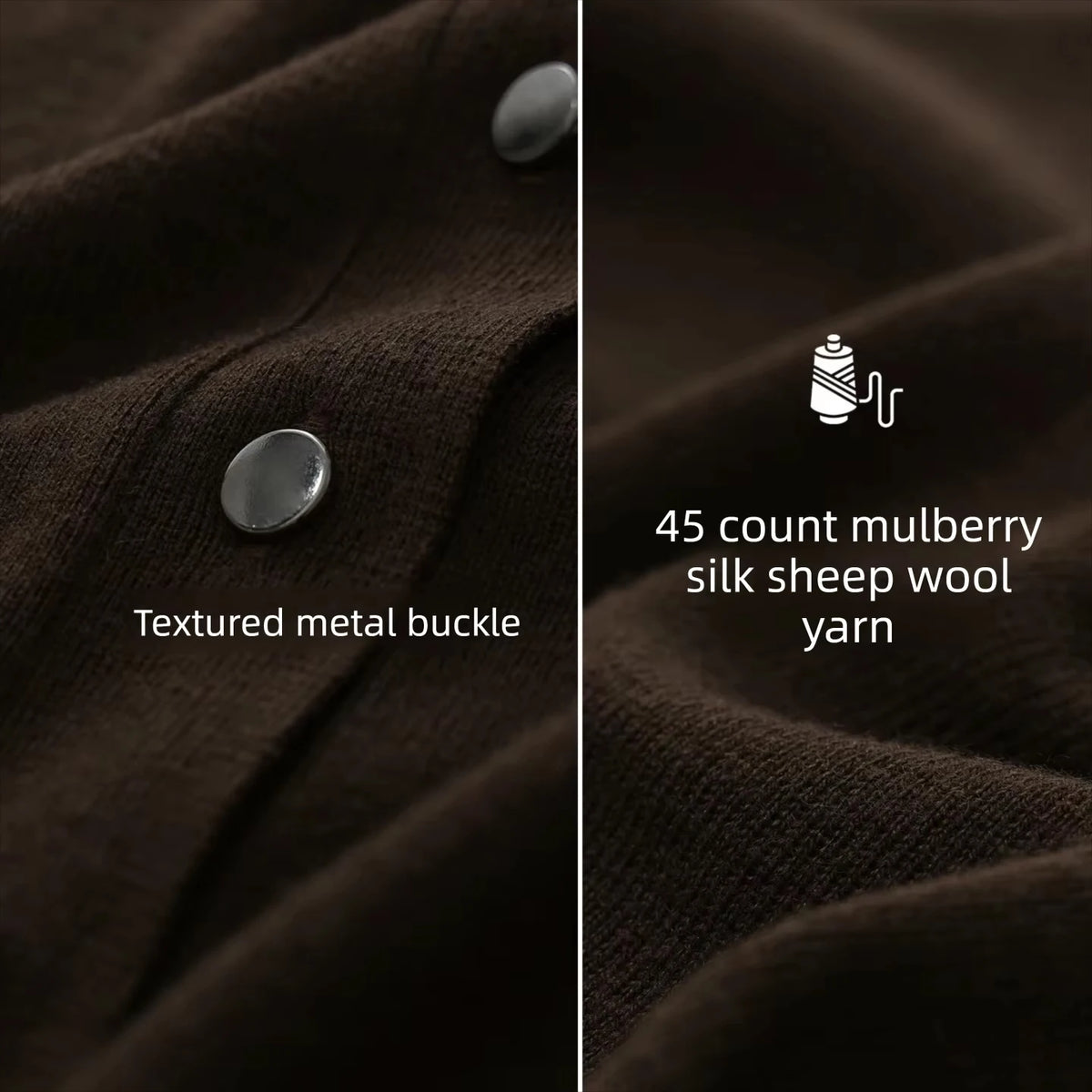 Mulberry Silk Blend V-Neck Cardigan - Elegant Knit Long Sleeve Top