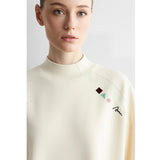 Women's Mock Neck Oversized Sweatshirt - Autumn Embroidery Pullover