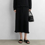 Women's A-Line Long Skirt - Minimalist Ruffle Hem Commuter Style