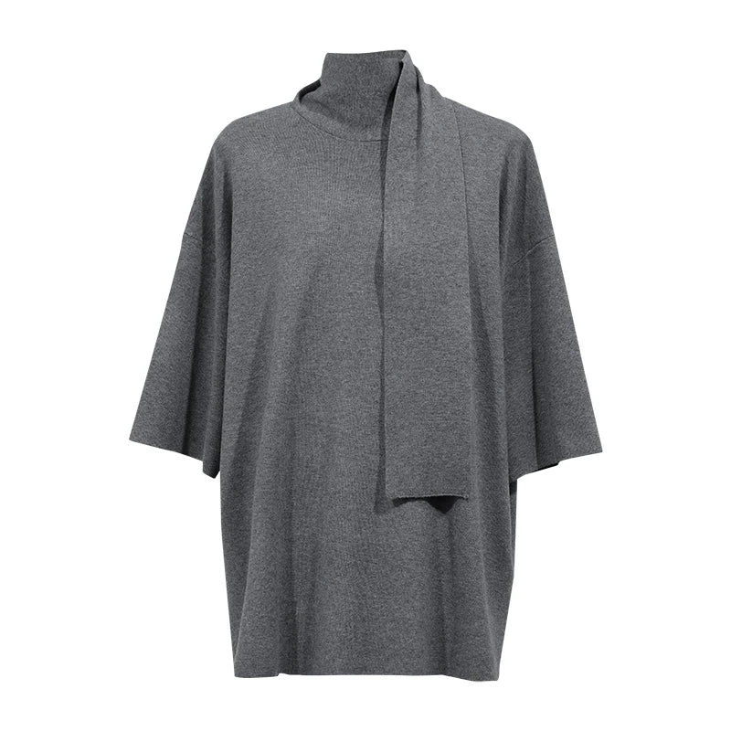 Women's Half Sleeve Turtleneck Sweater - Oversized Knit Autumn Top
