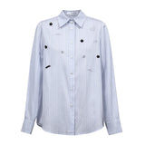 Women's Striped Long Sleeve Blouse - Beaded Office Wear