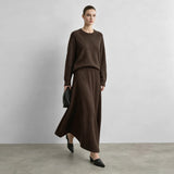 Women's Wool O-Neck Sweater - Minimalist Drop Shoulder Knit Top