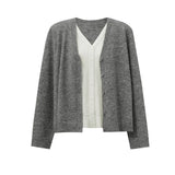 Women's V-Neck Faux Layered Knit Cardigan - Oversized Minimalist