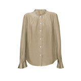 Satin Stand Collar Blouse - Oversized Flared Sleeve Minimalist Shirt
