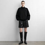 Women's Mock Neck Oversized Sweatshirt - Autumn Embroidery Pullover