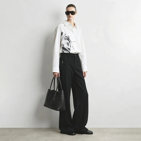 Women's Cotton Long Sleeve Blouse - Minimalist Casual Commuter Shirt